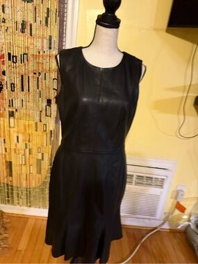 Calvin Klein Black Sleeveless Leather Dress